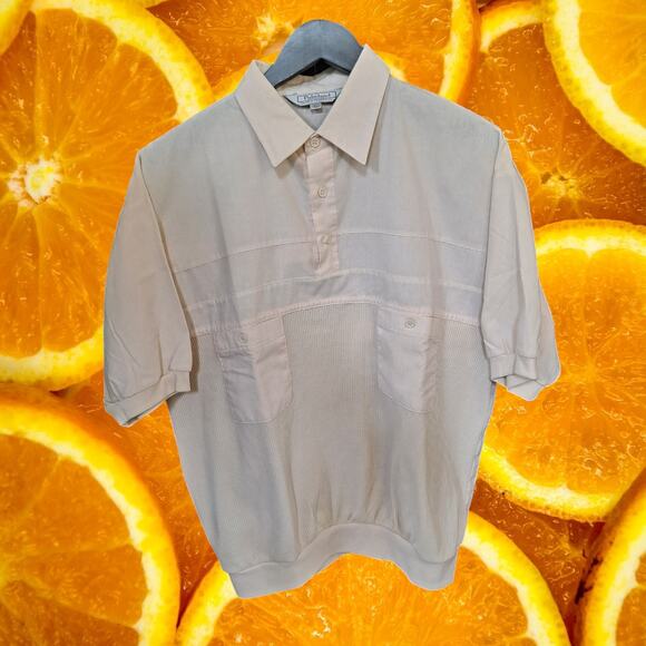 Vintage Palmerland Cream Short Sleeve Ribbed Polo‎ Golf Shirt Size Large - Picture 2 of 7